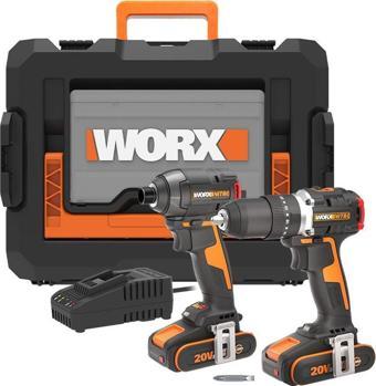 Worx WX925 20Volt/2.0Ah Li-ion Çift Akülü Kömürsüz Profesyonel Darbeli Matkap+WX265 Kömürsüz Darbeli Tornavida Kombo Set