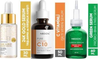 NEDOX Anti Aging 24k Gold Serum 30 ml+Saf Vitamin C10 Serum 50 ml+Probio-bha Leke Karşıtı Green Serum 60ml