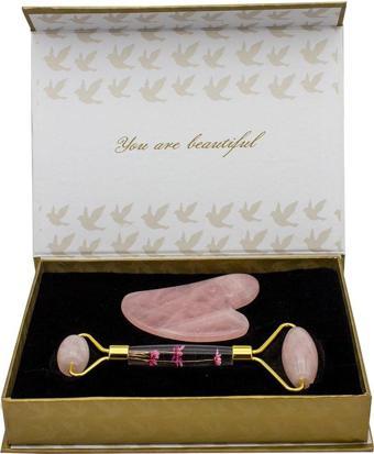 Lovely Bird Kuvars Roller Ve Guasha Taşı Cilt Bakım Seti ,Doğal Taş, Aşk Ve Sevgi Taşı, Face Roller,Anti-Aging