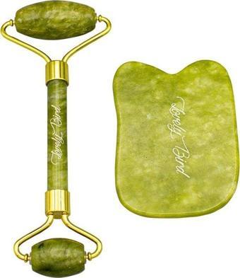 Lovely Bird Jade Roller Ve Gua Sha %100 Orijinal Yeşim Taşı Yüz Masaj Rulosu