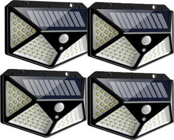 4 Adet Solar Bahçe Lambası 100 Led Bahçe Aplik Bahçe Lambası Bahçe Aydınlatma