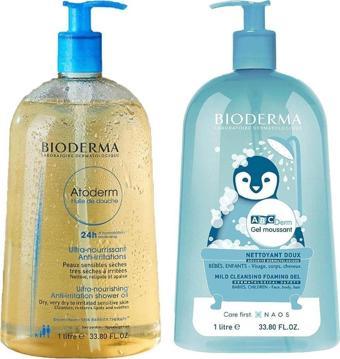 Bioderma Abcderm Foaming Cleanser 1 Lt+ Atoderm Huile De Douche Shower Oil 1000 Ml