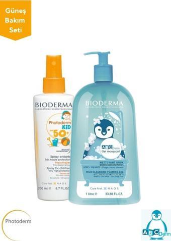 Bioderma Güneş Bakım Seti | Photoder Kid Sprey 200 Ml - Abcderm Foaming Gel Temizleme Jeli 1 Litre