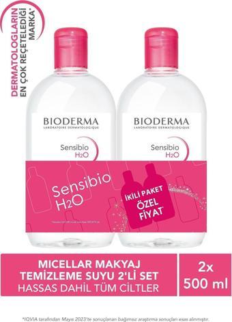 Bioderma Sensibio H2O Micellar Makyaj Temizleme Suyu 2'li Set Nemlendirici Yüz ve Göz Çevresi 500 ml