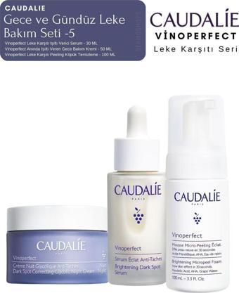 Caudalie Vinoperfect Leke Bakım Seti -5 | GECE KREMİ & SERUM & Temizleme Peeling Köpük Orijinal Boy