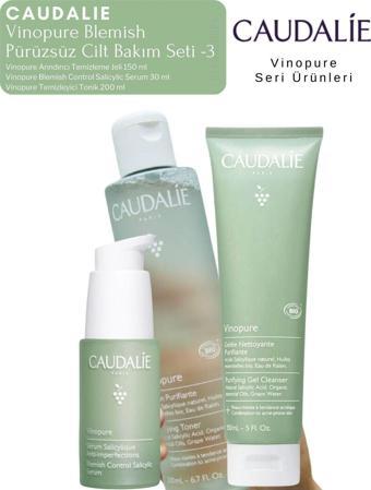 Caudalie Vinopure Blemish Pürüzsüz Cilt Bakım Seti -3 | Serum -Tonik - Temizleme Jeli Orijinal Boy