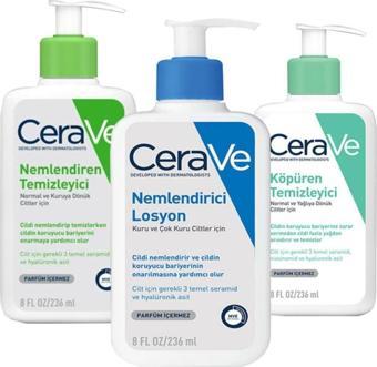 CeraVe Nemlendiren Temizleyici 236 Ml + Köpüren Temizleyici 236 Ml + Nemlendirici Losy