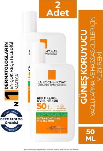 La Roche Posay Anthelios Oil Control Fluid Akışkan Yüz Güneş Kremi 50 ml 2 Adet