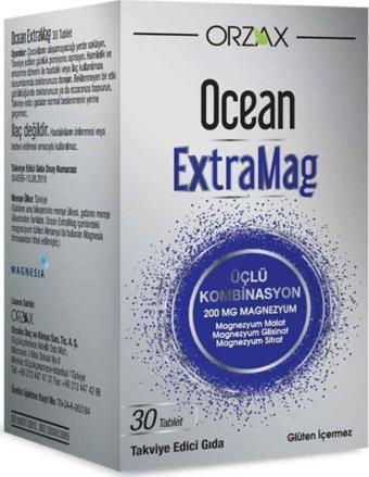 Ocean Orzax ExtraMag Üçlü Kombinasyon Magnezyum Takviye Edici Gıda 30 Tablet