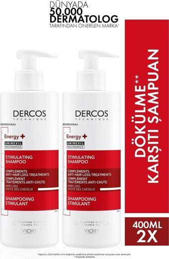 Vichy Dercos Energising - AMINEXIL® VE PP/B5/B6 Vitaminleri İçeren Saç Dökülmesine Karşı Şampuan 2*400 ml