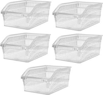 SAS Buzdolabı Sepeti Dolap Içi Düzenleyici Sepet Organizer 5 adet Şeffaf Büyük Boy 30x20x13 cm  no:3