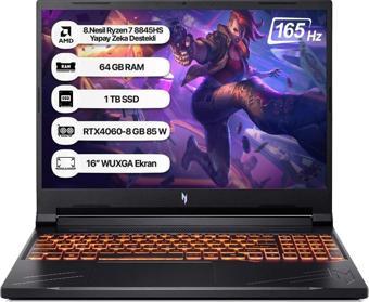 Acer Nitro V16 ANV16-41 AMD R7 8845HS 64GB 1TBSSD RTX4060-8GB Dos 16" WUXGA 165Hz Taşınabilir Bilgisayar NH.QRUEY.003-64