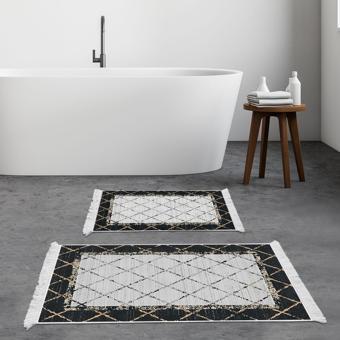 Dekoreko Kaymaz Taban Djt 2 Li Banyo Paspas Takımı Trend Saçaklı Modern M5129