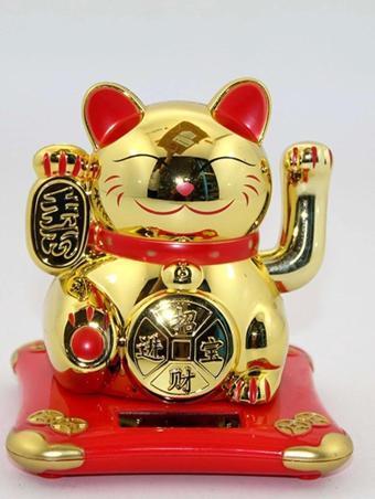 Maneki Neko Feng Shui Bereket Şans Mutluluk Çağıran Şans Kedisi Solar Panelli Hareketli Pati Feng Sh