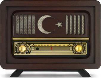 Nostaljik  Radyo (Şarjlı Pil+Adaptörlü) Ayyıldız Model Kahverengi