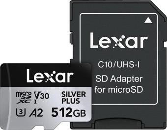 Lexar 512GB Silver Plus 205mb 4K V30 UHSI Micro SD Hafıza Kartı