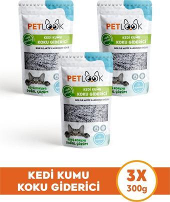 Petlook Kedi Kumu Koku Giderici, Bor ve Aktif Karbonlu Koku Giderici Kokusuz 300 GR, 3'lü Set