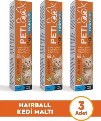 Petlook Kedi Maltı Hairball Tüy Yumağı Önlemeyi Destekleyen Kedi Maltı, Kedi Ödülü, Kedi Vitamini 3'lü Set