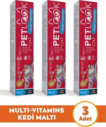 Petlook Multivitamin Kedi Maltı 115 GR, Kedi Malti, Kedi Ödülü ve Kedi Vitamini 3'lü Ekonomik Set