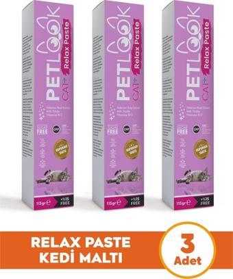 Petlook Sakinleştirici, Stres Azaltıcı ve Rahatlatıcı Relax Kedi Maltı Be calming, Kedi Vitamini, 3'lü Set