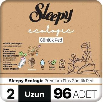 Sleepy Ecologic Premium Plus Günlük Ped Uzun 96 Adet Ped