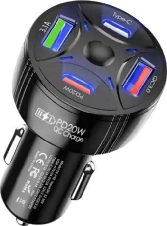 Polham 50W Süper Hızlı 4in1 2x USB ve 2x Type C Girişli Araç Şarj Adaptörü, Akım ve Isı Korumalı Şarj Başlığı