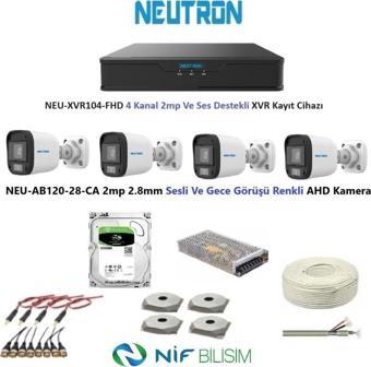 Neutron 2mp 4 kameralı Gece Renkli Sesli Dış ortam AHD Full Kamera Seti 500GB Disk NEU-AB120-28-CA