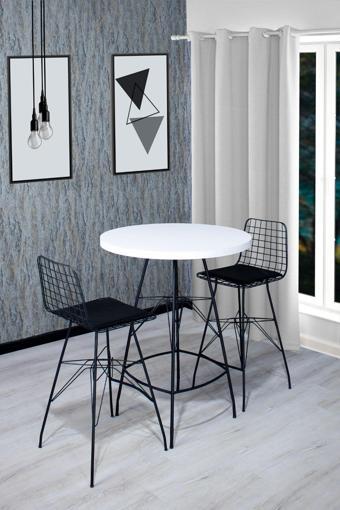 Zuesse Dizayn Lina 80X100 Oval Mutfak Yemek Masası 2 Kişilik Çapraz Telli Bar Sandalyesi Cafe Masa - Beyaz