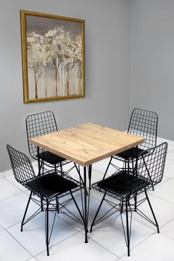 Zuesse Dizayn Diba 70X70 Yemek Masa Sandalye Takımı 4 Kişilik Telli Sandalye Salon Balkon Cafe Takım - Çam