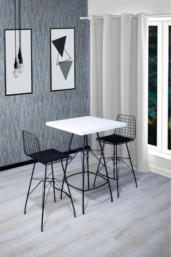Zuesse Dizayn Ecrin 70X70 Kare Mutfak Yemek Masası 2 Kişilik Tel Bar Sandalyesi Cafe Balkon Masa - Beyaz