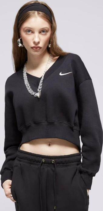 Nike Phoenix Fleece Crop V yaka Kadın Siyah Sweatshirt