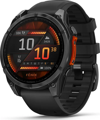 Garmin Fenix 8 - 47 mm AMOLED - Slate Gri Siyah Silikon Kayışlı