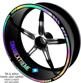 Çınar Extreme® Rainbow Gökkuşağı Hologram Efektli 4 Parçalı Kesikli Motosiklet Jant Şeridi Sticker