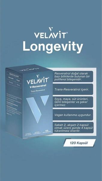 Velavit Longevity V-Resveratrol 120 Kapsül