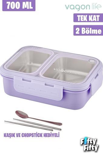 Vagonlife Lunch Box 700 ML Tek Kat İki Bölmeli Metal Kaşıklı Yeni Nesil Sefer Tası-FFLBOX7096