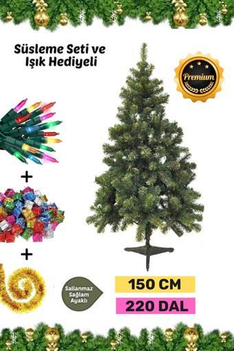 Premium Kutu Süsleme Seti Yılbaşı Çam Ağacı Renkli Işığı Yeni Yıl Süsleri Noel Paketi 150 Cm 220 Dal