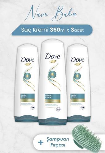 Dove Micellar Narin Bakım Saç Kremi 350 ml x 3 Adet ve Şampuan Fırçası