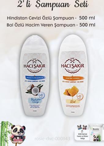 Hacı Şakir Hindistan Cevizi Şampuan 500 ml, Ballı Şampuan 500 ml ve ROSIE