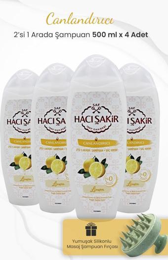 Hacı Şakir Limon 2si 1 Arada Şampuan 500 ml x 4 Adet ve Şampuan Fırçası Yeşil