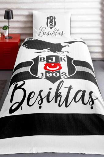 Taç Lisanslı Beşiktaş Siyah Kartal Pamuklu Tek Kişilik Pike Takımı