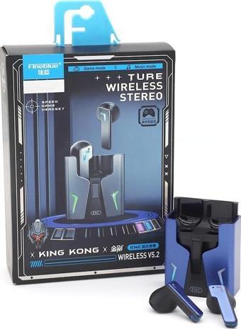 FINEBLUE KINGKONG BT5.2 TWS KULAKİÇİ ÇİFT MODLU ENC DOKUNMATİK KONTROLLÜ KABLOSUZ BLETOOTH OYUNCU KULAKLIĞI MAVİ-SİYAH