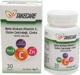 Takecare Vitamin C Çinko ve Beta Glukan içeren 30 Tablet