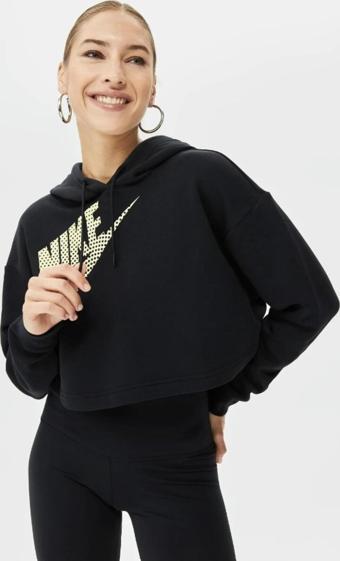 Nike Sportswear Fleece Crop Kadın Siyah Sweatshirt bol kesim