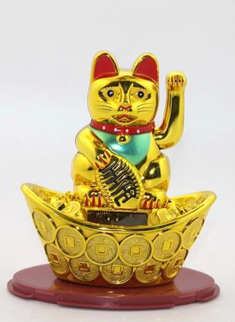 Maneki Neko Feng Shui Bereket Şans Mutluluk Çağıran Şans Kedisi Solar Panelli Hareketli Pati Feng Sh