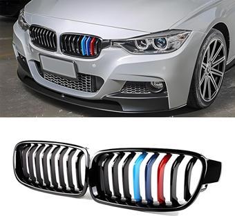 S-Dizayn Bmw 3 Serisi F30/F31/F35 Ön Panjur Böbrek Parlak Siyah Piano Black M Renkli 11'li Düz Model 2012-2017