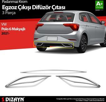 S-Dizayn VW Polo 6 HB Makyajlı Krom Egzoz Çıkışı Difüzör 2021 Üzeri