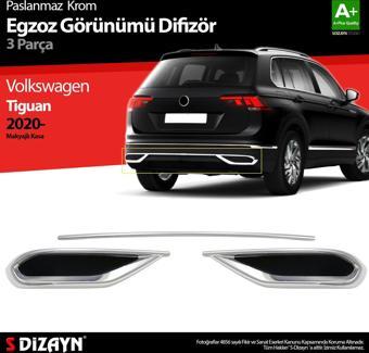 S-Dizayn VW Tiguan Krom Egzoz Görünümü Difüzör 3 Parça 2020-2024 A+Kalite