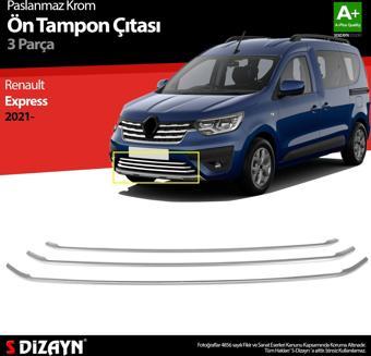 S-Dizayn Renault Express Krom Ön Tampon Çıtası 3 Prç 2021 Üzeri