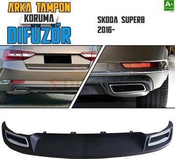 S-Dizayn Skoda SuperB Arka Tampon Koruma Difüzör Egzozlu OEM Stil 2016 Üzeri A+ Kalite