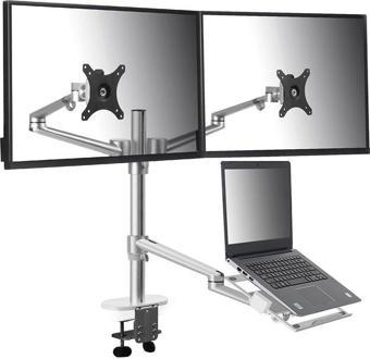 NPO STD7093S 10"-27" Notebook Stand ve Vesa Monitör Tutucu Çift Kol-Gümüş Gri